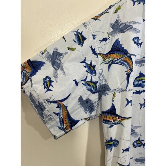 90s Camp Button Up Shirt 2XL Marlin Fish Boat Fisherman Resort Vacation Resort - Picture 4 of 11